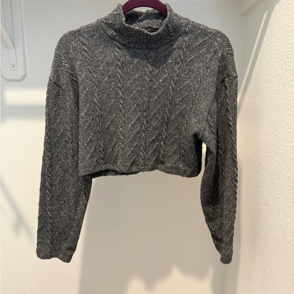 Zara Charcoal Cropped Turtleneck Sweater